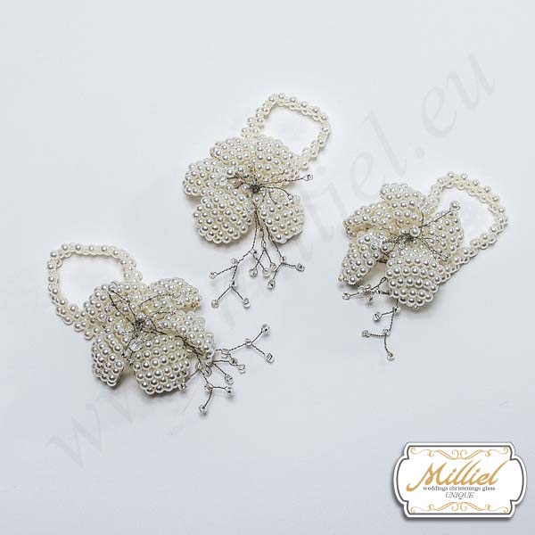 Luxury wedding boutonniere Bridesmaid of pearl beads and Swarovski crystals