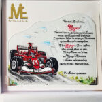 Персонализиран подарък – ръчно изработена керамична плочка с червено Ferrari Formula 1, опакована в луксозна кутия от Milliel.